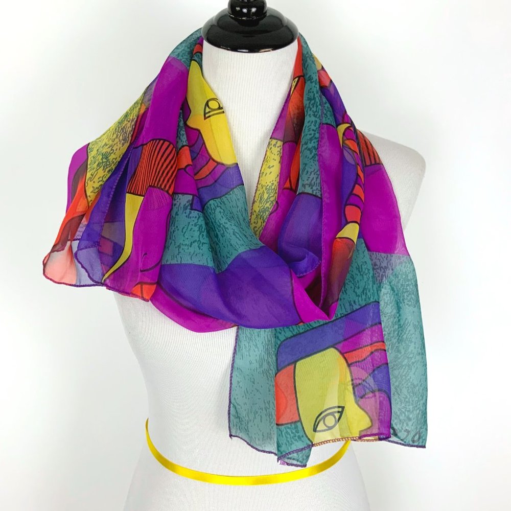Vintage Picasso Abstract Art Oblong Scarf Polyester 20" x 62"